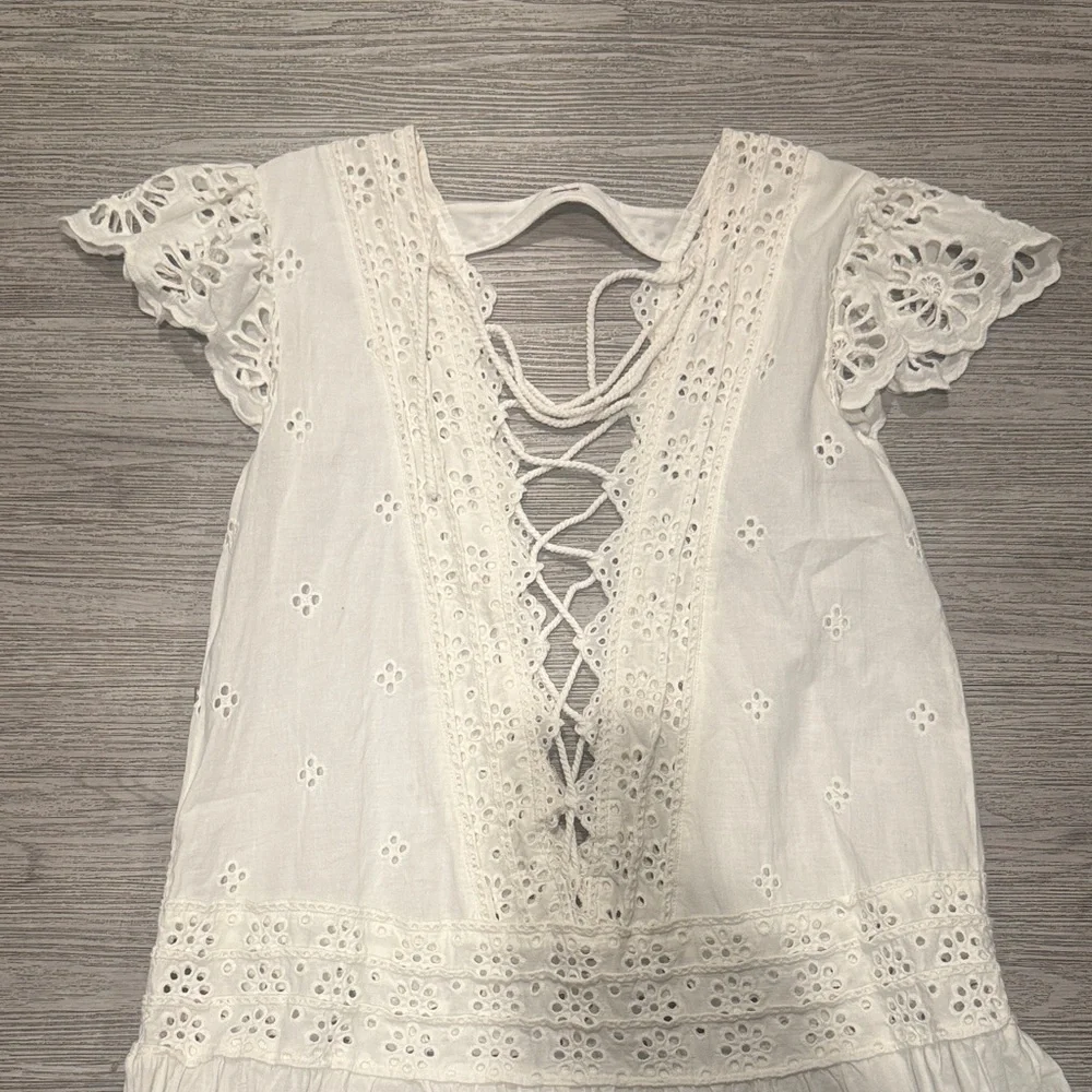 Esperanza Eyelet Mini Dress in Ivory FREE PEOPLE